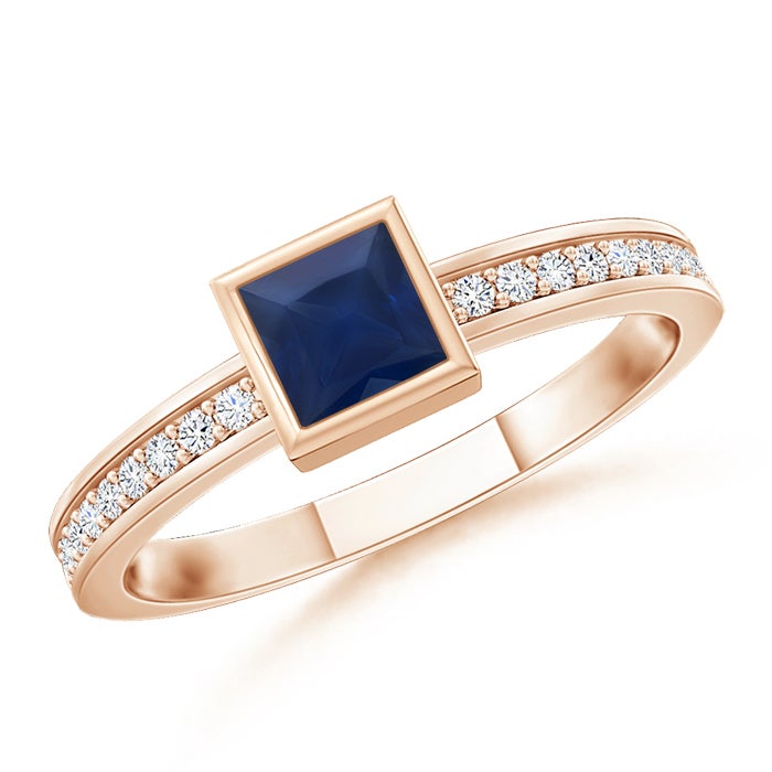 Bezel-Set Square Blue Sapphire Stackable Promise Ring