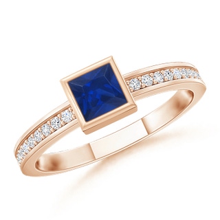 3mm AAA Bezel-Set Square Blue Sapphire Stackable Promise Ring in Rose Gold