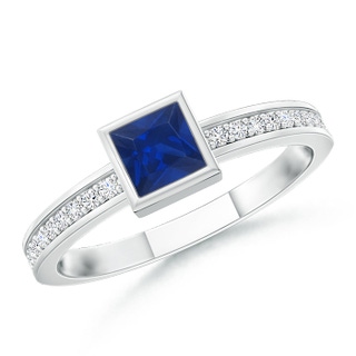 3mm AAA Bezel-Set Square Blue Sapphire Stackable Promise Ring in White Gold