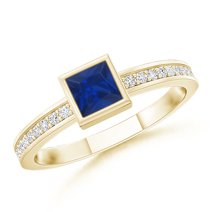 3mm AAA Bezel-Set Square Blue Sapphire Stackable Promise Ring in Yellow Gold 