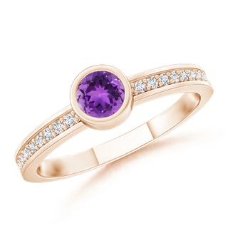 3.5mm AAA Bezel Round Amethyst Stackable Ring with Diamond Accents in Rose Gold