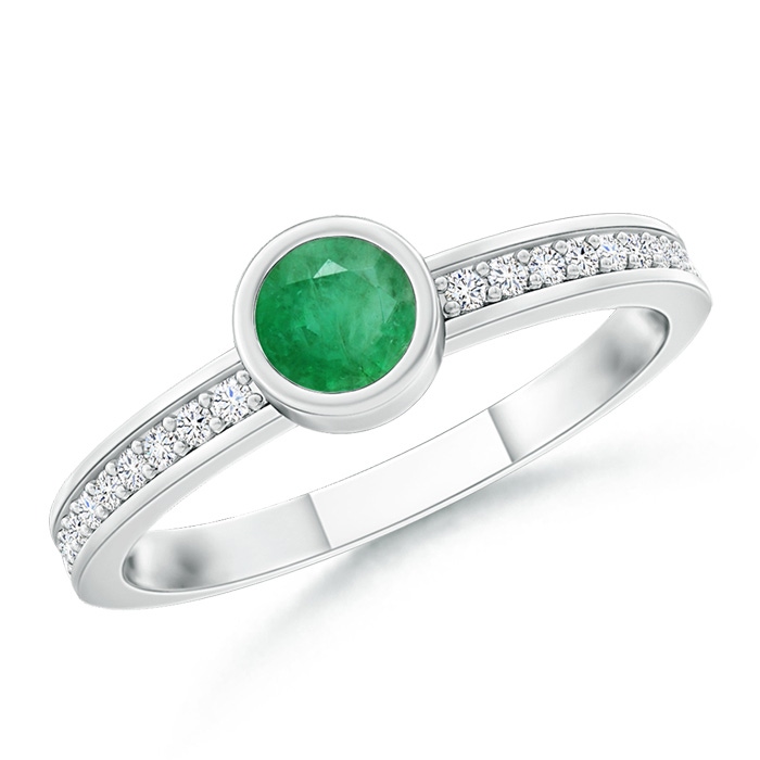 3.5mm A Bezel Round Emerald Stackable Ring with Diamond Accents in White Gold 