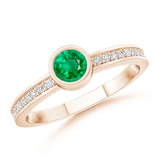 3.5mm AAA Bezel Round Emerald Stackable Ring with Diamond Accents in Rose Gold