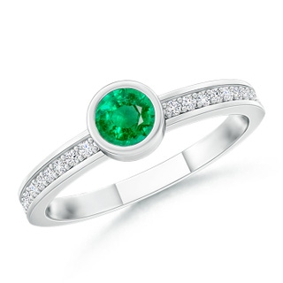 3.5mm AAA Bezel Round Emerald Stackable Ring with Diamond Accents in White Gold