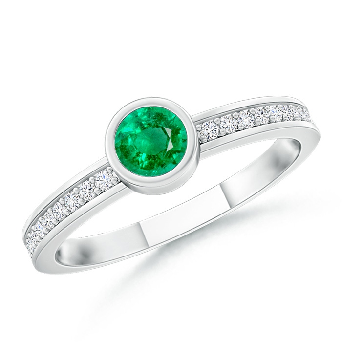3.5mm AAA Bezel Round Emerald Stackable Ring with Diamond Accents in White Gold 