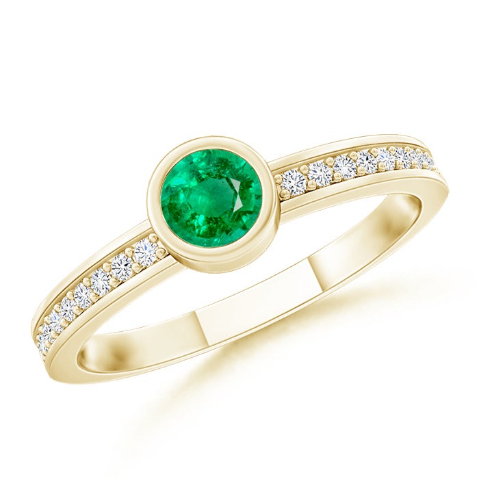 Bezel Round Emerald Stackable Engagement Ring with Diamond