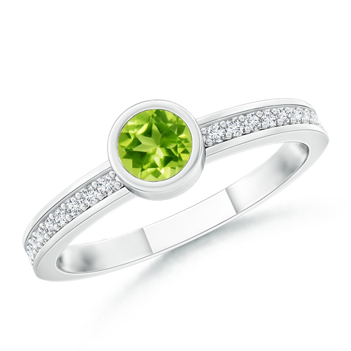 3.5mm AAA Bezel Round Peridot Stackable Ring with Diamond Accents in P950 Platinum