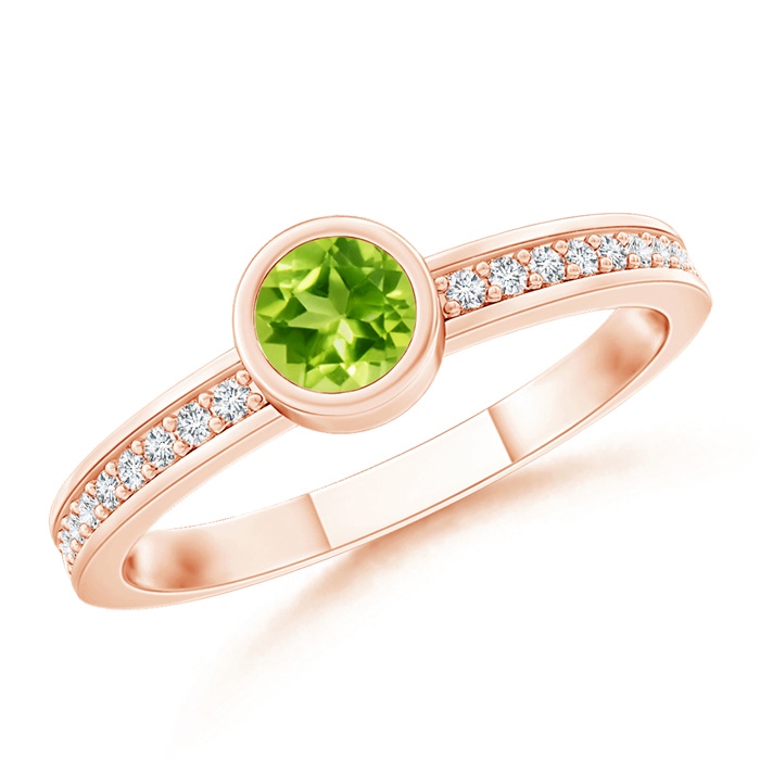 3.5mm AAA Bezel Round Peridot Stackable Ring with Diamond Accents in Rose Gold