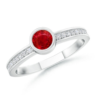 3.5mm AAA Bezel Round Ruby Stackable Ring with Diamond Accents in White Gold