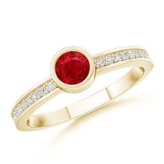 3.5mm AAA Bezel Round Ruby Stackable Ring with Diamond Accents in Yellow Gold