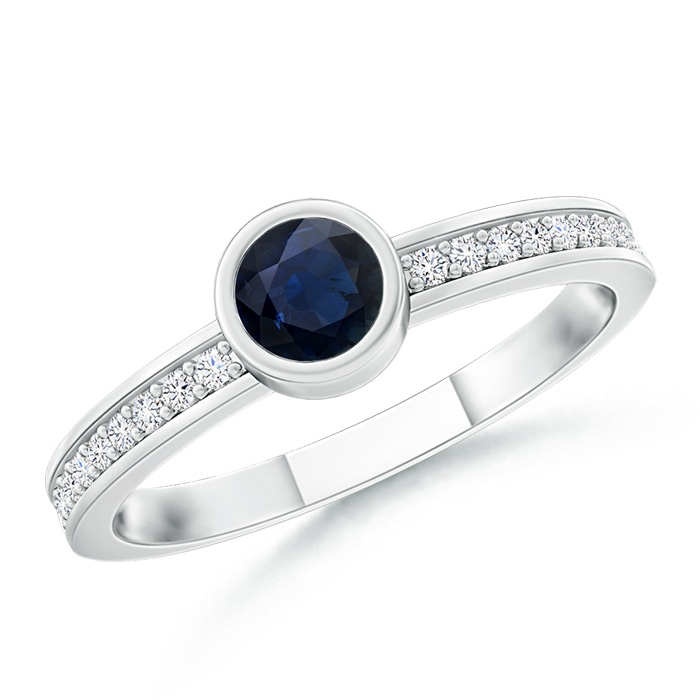 3.5mm A Bezel Round Sapphire Stackable Ring with Diamond Accents in P950 Platinum 