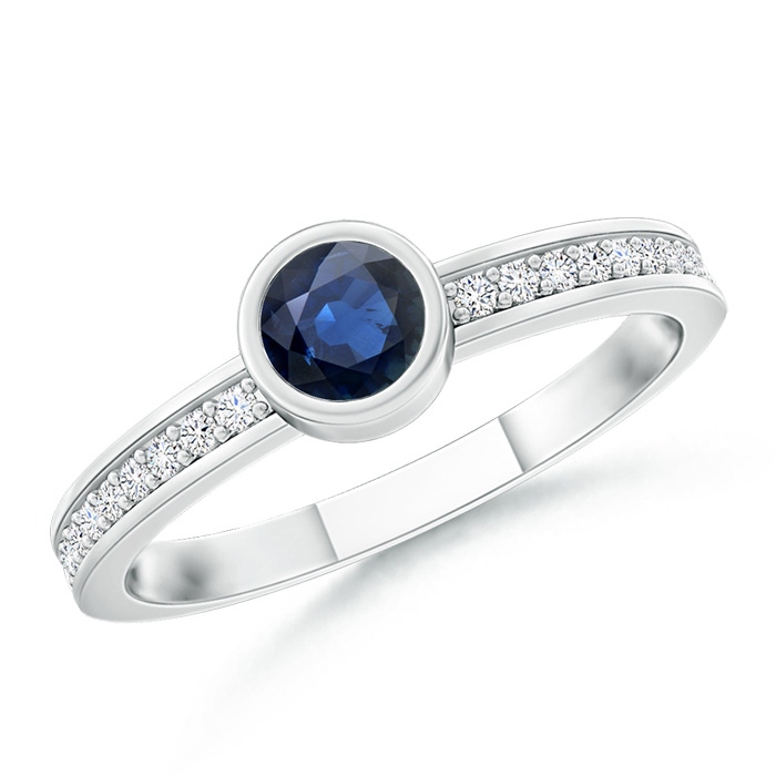 3.5mm AA Bezel Round Sapphire Stackable Ring with Diamond Accents in White Gold 
