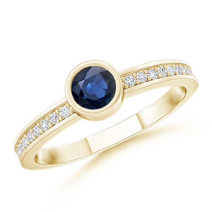 3.5mm AA Bezel Round Sapphire Stackable Ring with Diamond Accents in Yellow Gold 