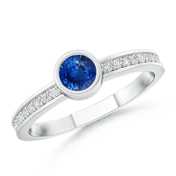 3.5mm AAA Bezel Round Sapphire Stackable Ring with Diamond Accents in P950 Platinum