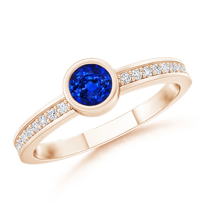 3.5mm AAAA Bezel Round Sapphire Stackable Ring with Diamond Accents in Rose Gold 