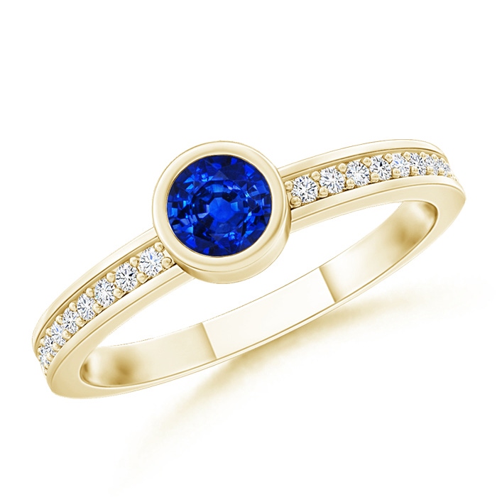 3.5mm AAAA Bezel Round Sapphire Stackable Ring with Diamond Accents in Yellow Gold 