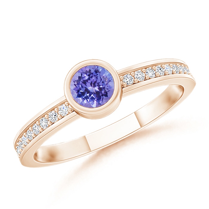 3.5mm AAA Bezel Round Tanzanite Stackable Ring with Diamond Accents in Rose Gold 