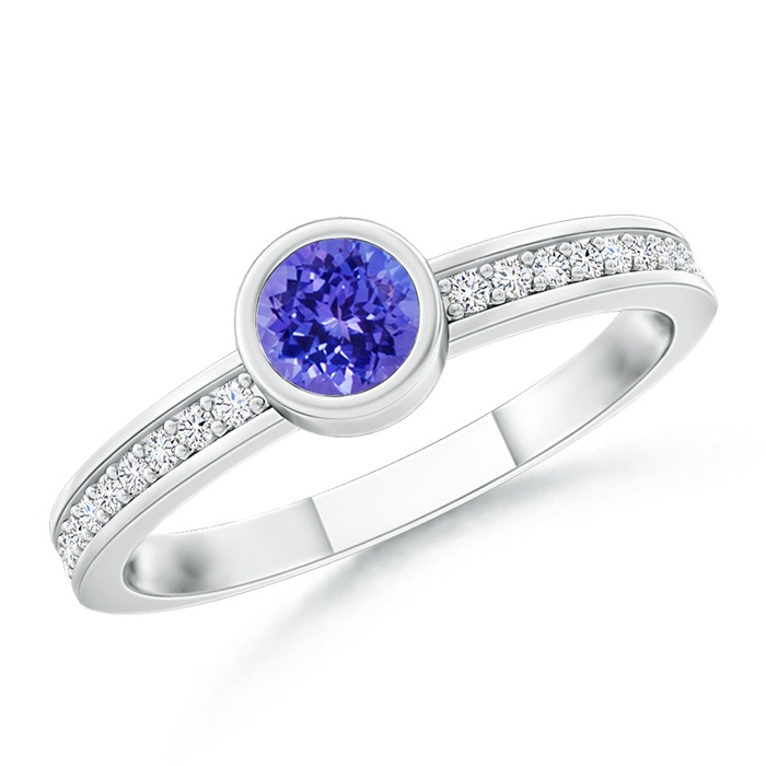3.5mm AAAA Bezel Round Tanzanite Stackable Ring with Diamond Accents in P950 Platinum