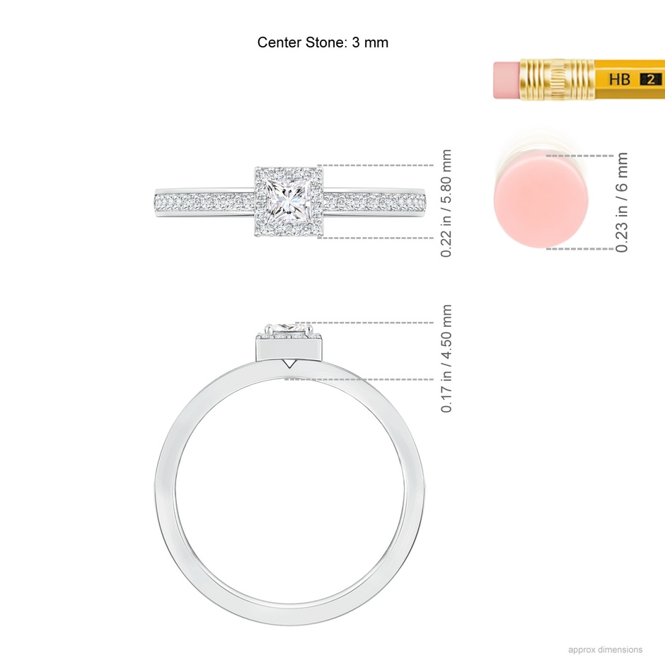 3mm GVS2 Princess-Cut Diamond Halo Stackable Ring in P950 Platinum ruler