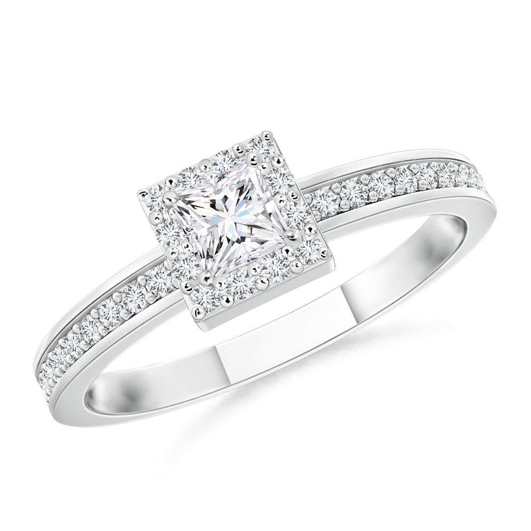 Princess Cut Ring Stackable Rings Lab-Grown Princess-Cut Diamond Halo Stackable Ring