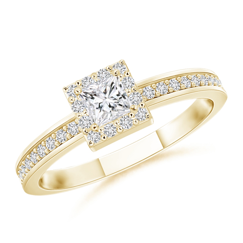 3mm HSI2 Princess-Cut Diamond Halo Stackable Ring in Yellow Gold 