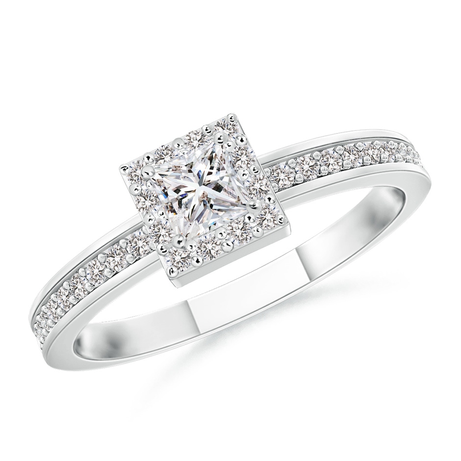 3mm IJI1I2 Princess-Cut Diamond Halo Stackable Ring in 10K White Gold 