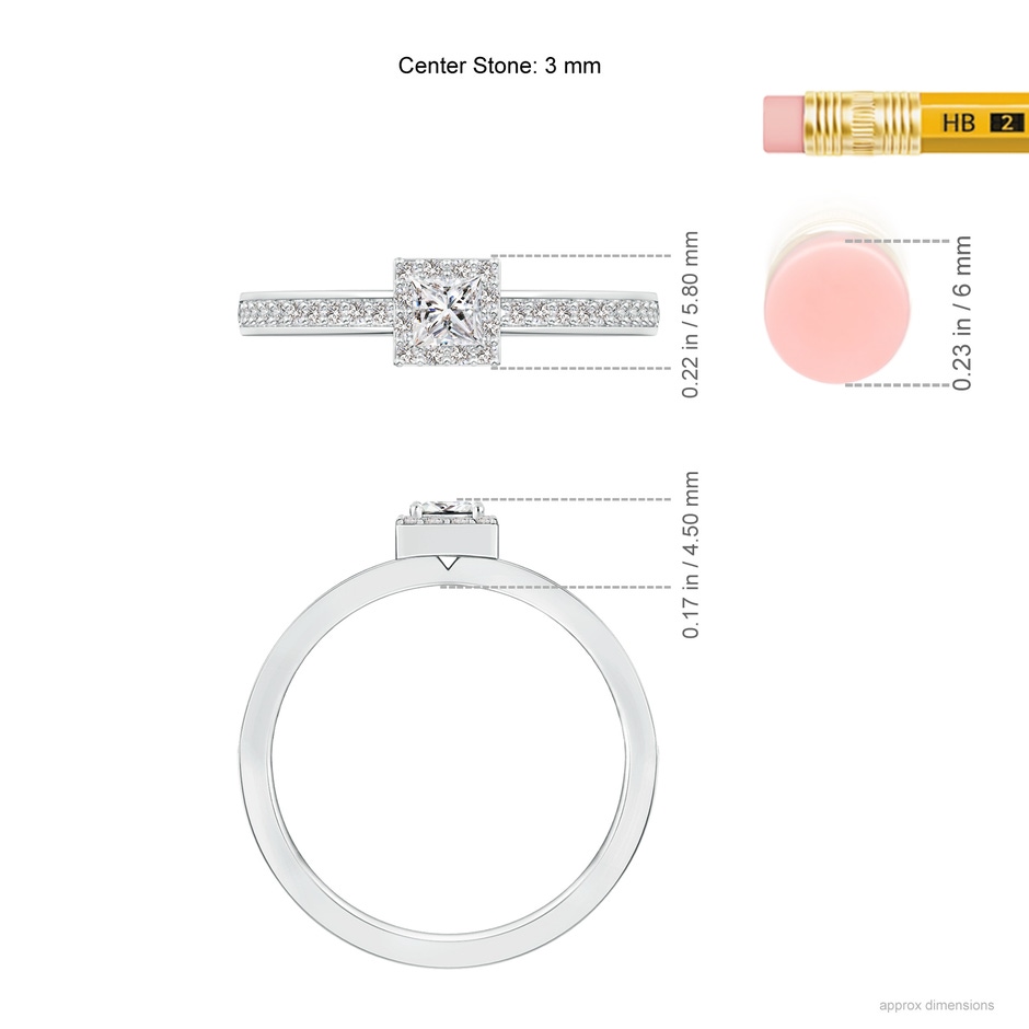 3mm IJI1I2 Princess-Cut Diamond Halo Stackable Ring in 10K White Gold ruler