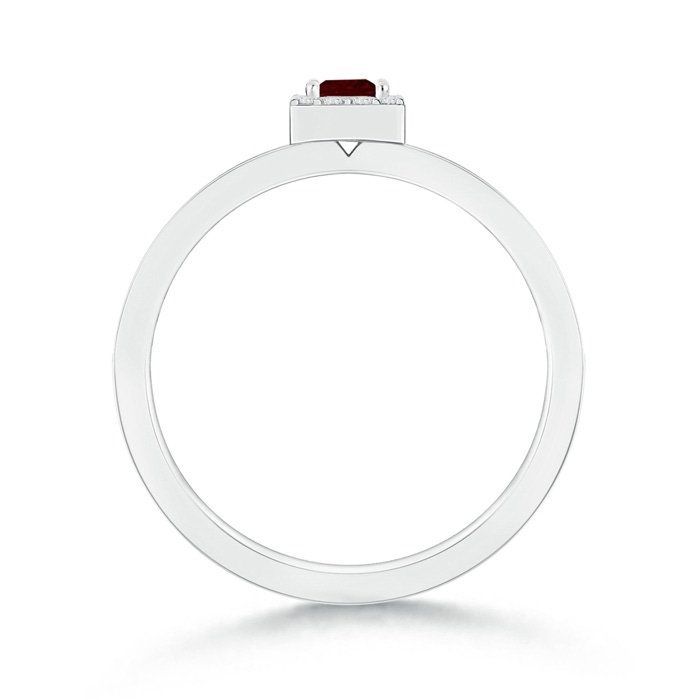 3mm AAA Square Garnet Stackable Ring with Diamond Halo in White Gold Side-1