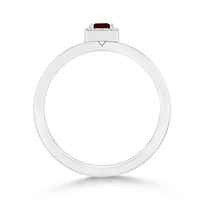 3mm AAA Square Garnet Stackable Ring with Diamond Halo in White Gold side-1