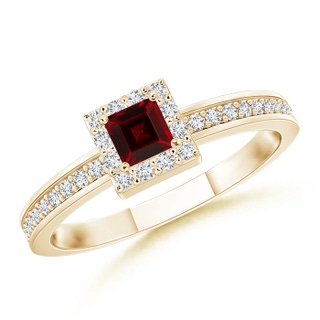 3mm AAA Square Garnet Stackable Ring with Diamond Halo in Yellow Gold