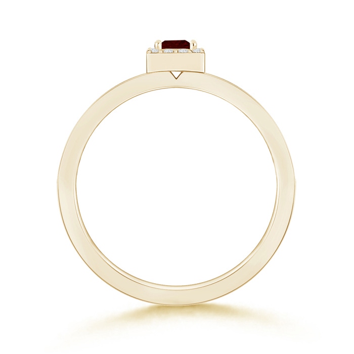 3mm AAA Square Garnet Stackable Ring with Diamond Halo in Yellow Gold Side-1