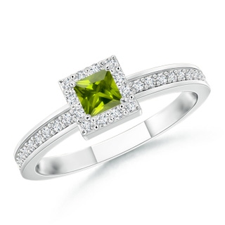 3mm AAA Square Peridot Stackable Ring with Diamond Halo in White Gold