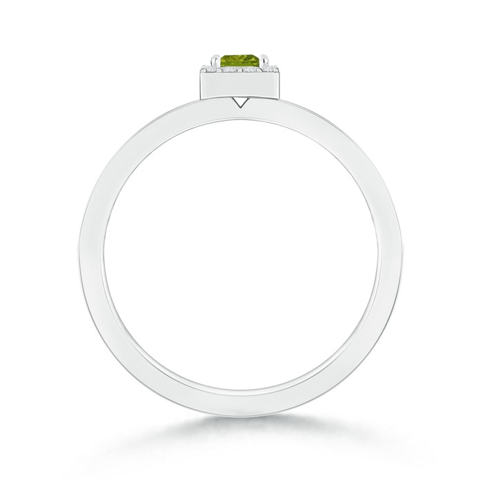 3mm AAA Square Peridot Stackable Ring with Diamond Halo in White Gold product image