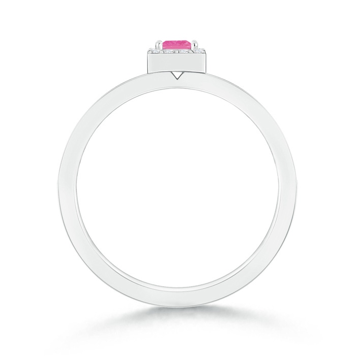 3mm AAA Square Pink Sapphire Stackable Ring with Diamond Halo in White Gold Product Image