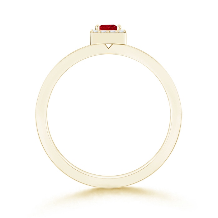 3mm AAAA Square Ruby Stackable Ring with Diamond Halo in Yellow Gold Side-1