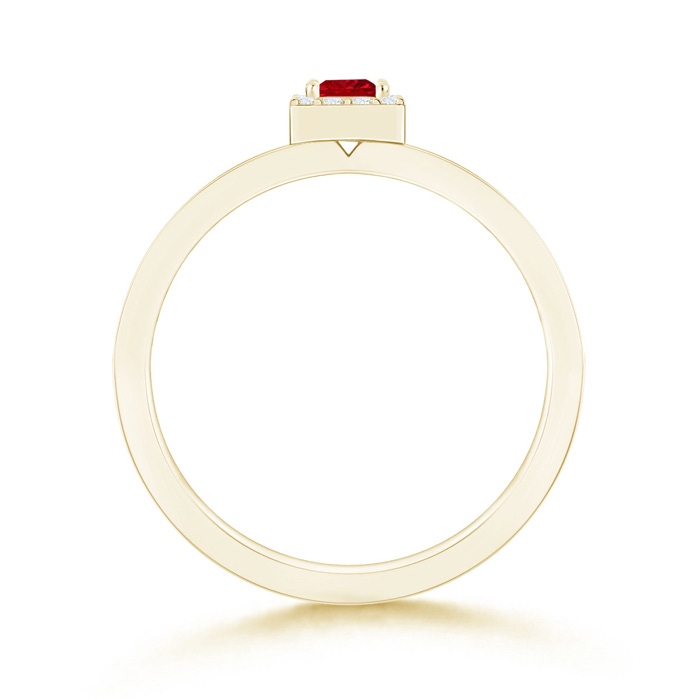 3mm AAAA Square Ruby Stackable Ring with Diamond Halo in Yellow Gold side-1