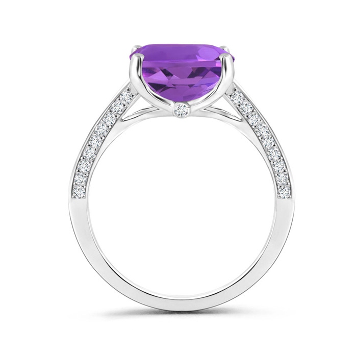 10mm AAA Solitaire Cushion Amethyst Cocktail Ring with Diamond Accents in White Gold product image