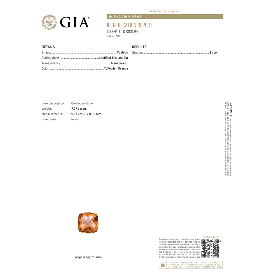 9.97x9.86x8.06mm AAA GIA Certified Cushion Orange Zircon Cocktail Ring in White Gold GIA-Cert