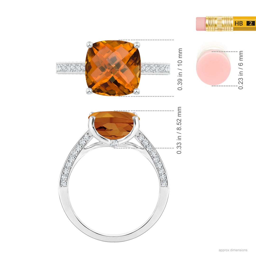 9.97x9.86x8.06mm AAA GIA Certified Cushion Orange Zircon Cocktail Ring in White Gold - ruler