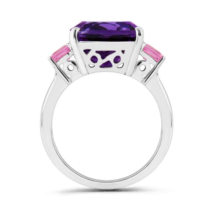 12mm AAA Cushion Amethyst Cocktail Ring with Pink Sapphires in White Gold Product Image