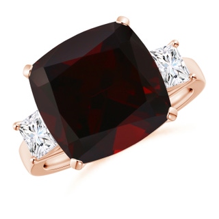 12.09x10.07x6.77mm AA GIA Certified Rectangular Cushion Garnet Three Stone Ring in 18K Rose Gold