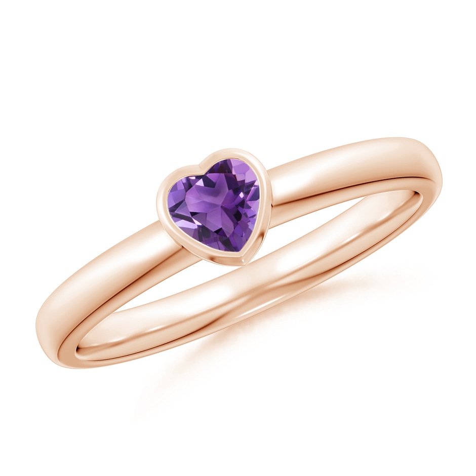 4mm AAA Bezel-Set Solitaire Heart Amethyst Promise Ring in 9K Rose Gold 