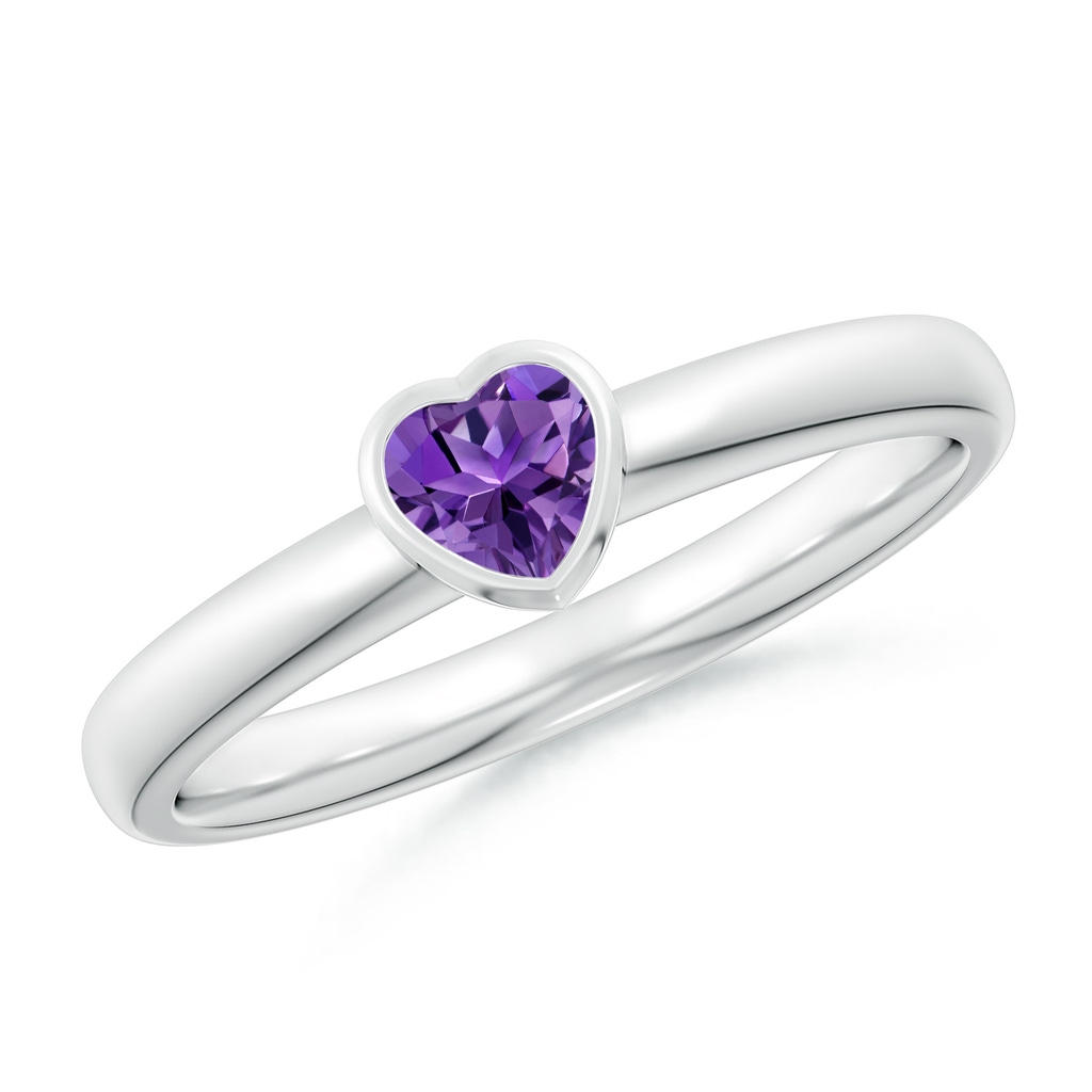 4mm AAAA Bezel-Set Solitaire Heart Amethyst Promise Ring in 18K White Gold