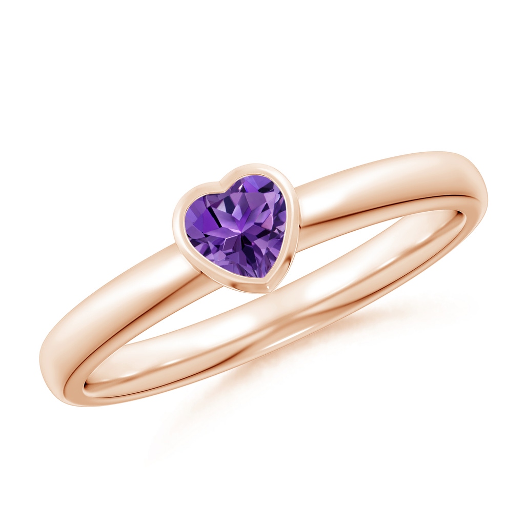 4mm AAAA Bezel-Set Solitaire Heart Amethyst Promise Ring in Rose Gold