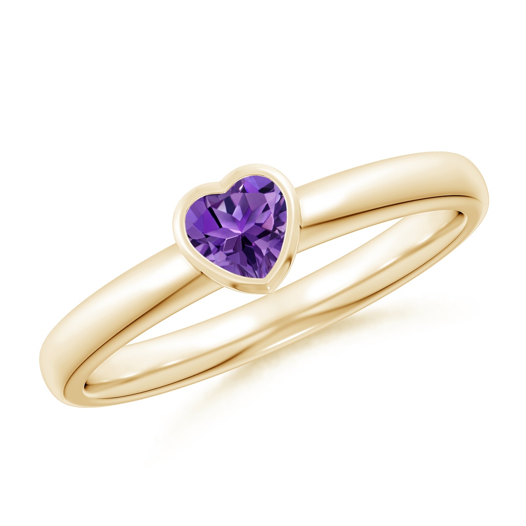 4mm AAAA Bezel-Set Solitaire Heart Amethyst Promise Ring in Yellow Gold 