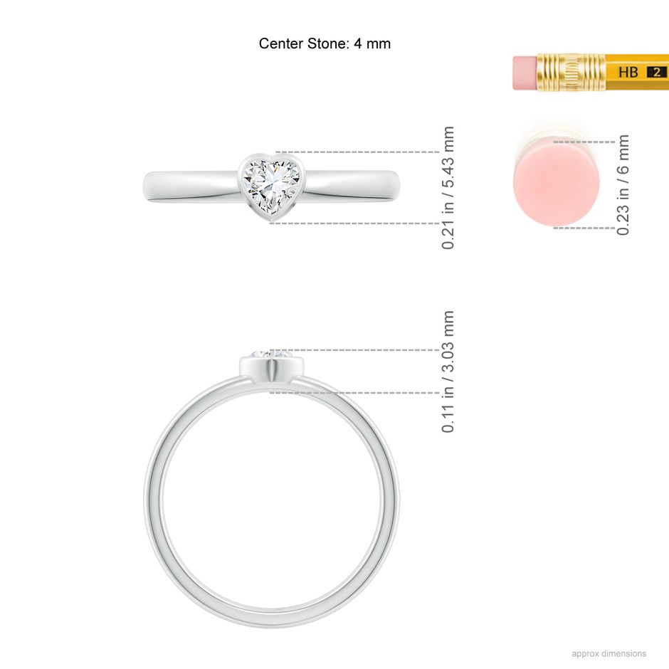 4mm GVS2 Bezel-Set Solitaire Heart Diamond Promise Ring in P950 Platinum ruler