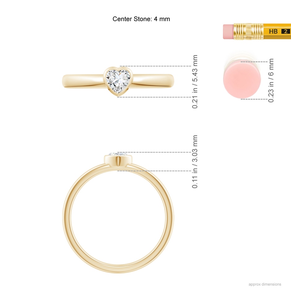 4mm GVS2 Bezel-Set Solitaire Heart Diamond Promise Ring in Yellow Gold ruler