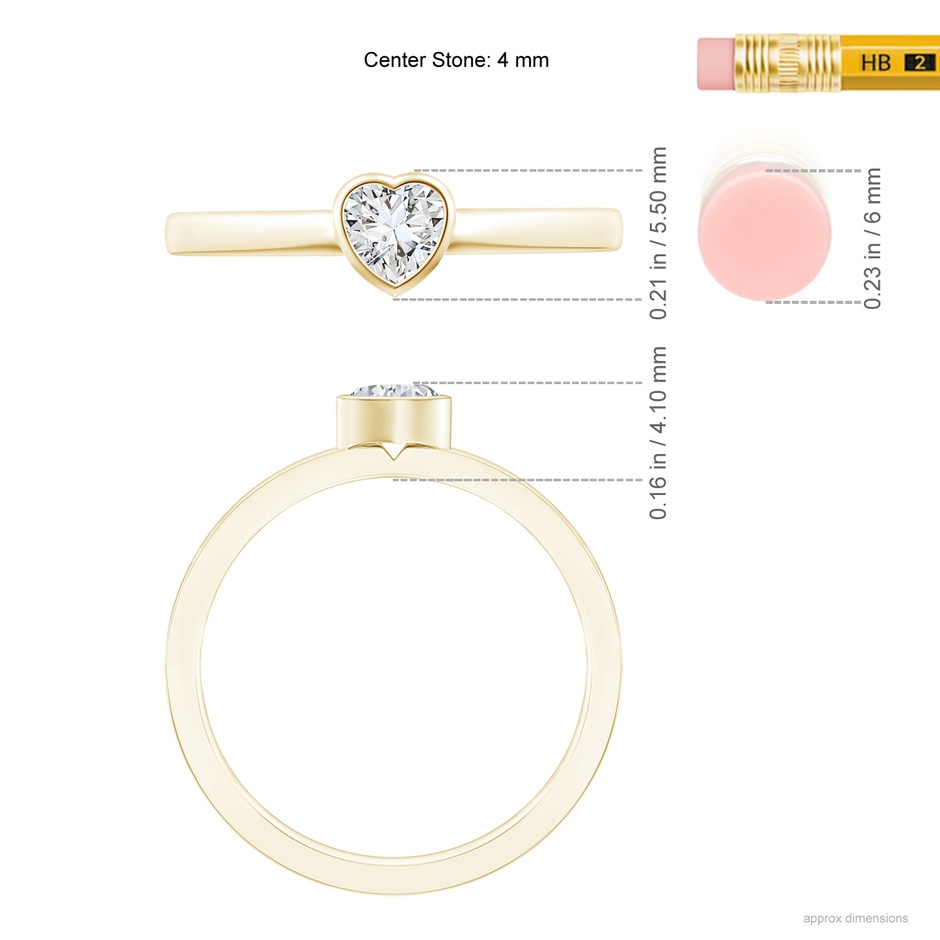 4mm HSI2 Bezel-Set Solitaire Heart Diamond Promise Ring in 9K Yellow Gold ruler