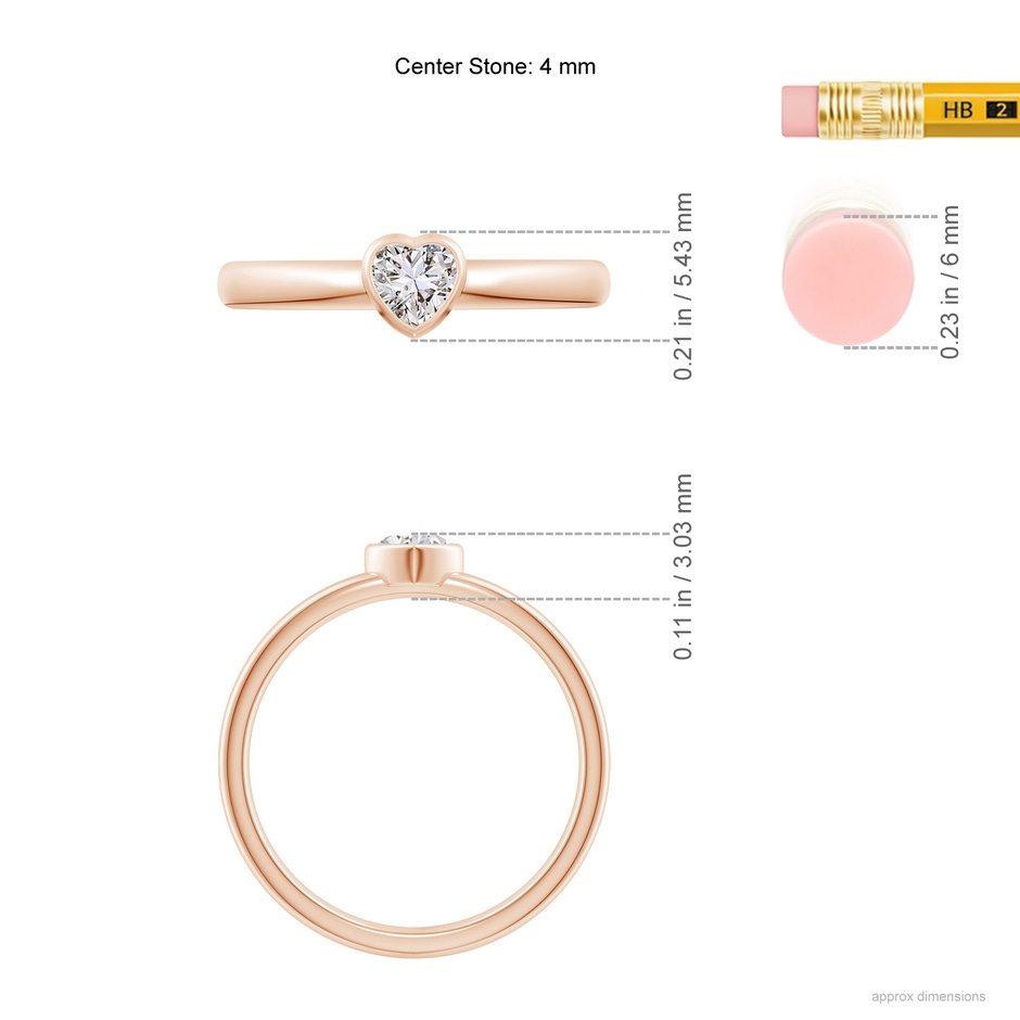 4mm IJI1I2 Bezel-Set Solitaire Heart Diamond Promise Ring in Rose Gold ruler