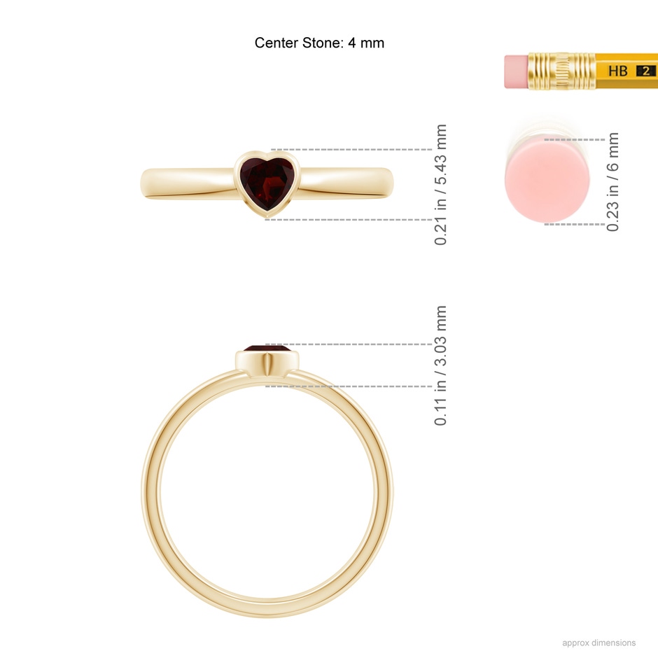 4mm A Bezel-Set Solitaire Heart Garnet Promise Ring in Yellow Gold ruler